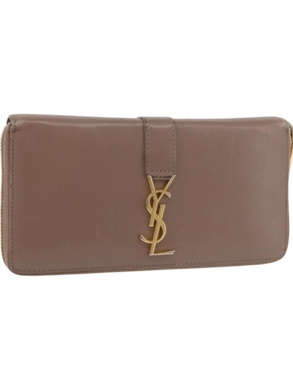 SAINT LAURENT Long Wallet Leather Brown Gold